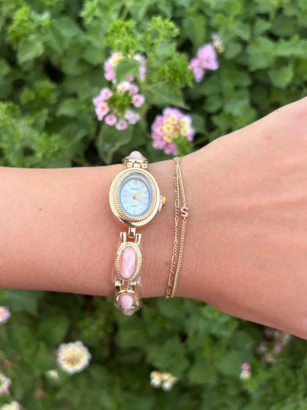 Cute Gold Pastel Pink Dial Watch Preppy Y2K OS